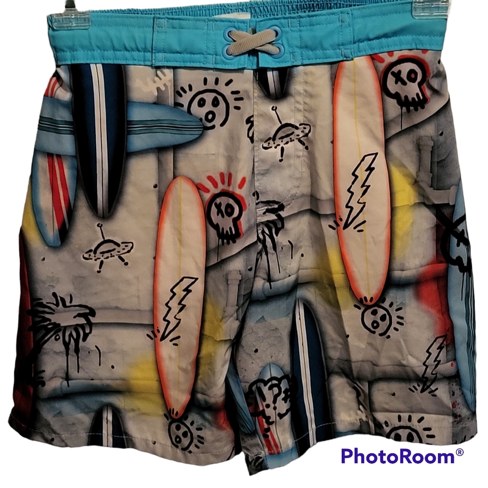 Wonder Nation Lined Boys Swim Trunks Shorts Size M (8) Colorful Surfboards